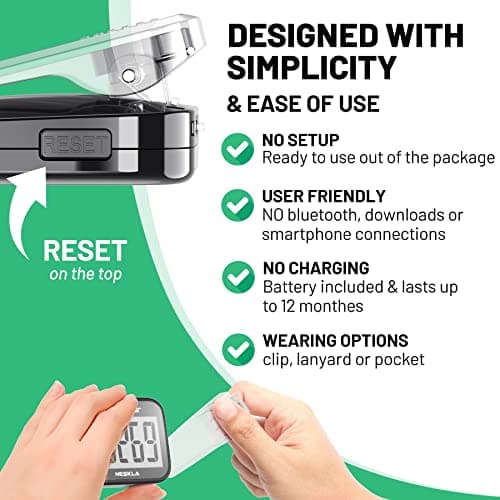 NESKLA 838 3D Pedometer for Walking, Simple Step Counter and Tracker with Large Digital Display, Removable Clip Lanyard, Accurately Track Steps for Men, Women, Kids, Adults, Seniors, Black 3