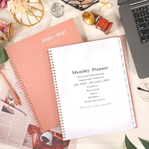 2026-2027 Monthly Planner - Monthly Planner 2026-2027, Jul. 2026 - Jun. 2027, 9" x 11", 12-Month Planner, Tabs & Pocket, Twin-Wire Binding - Rosy Pink 9