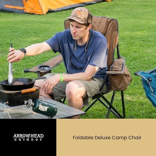ARROWHEAD OUTDOOR Portable Deluxe Folding Camp Quad Chair w/Headrest, Glass & Cup Holders, Armest 6-can Cooler, Heavy Duty Carry Bag, 550 lbs Weight Capacity 7