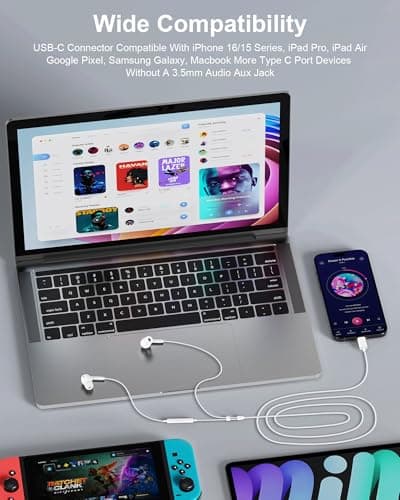 iPhone 17e 17 16 USB C Wired Headphones with Microphone, Noise Cancelling Earbuds USBC for iPhone 16e Pro Max 15 Plus, Samsung Galaxy Bud Ultra Apple Wired Ear Buds in-Ear Type C Plug Earphones Mic 6
