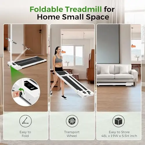Treadmill with Handles, 2026 Upgraded Small Treadmills Home, Portable Electric Treadmills for Home 300 lbs Capacity,Walking Pad Treadmill,Lightweight Foldable Walking Pad,LED Display(Pearl White) 5