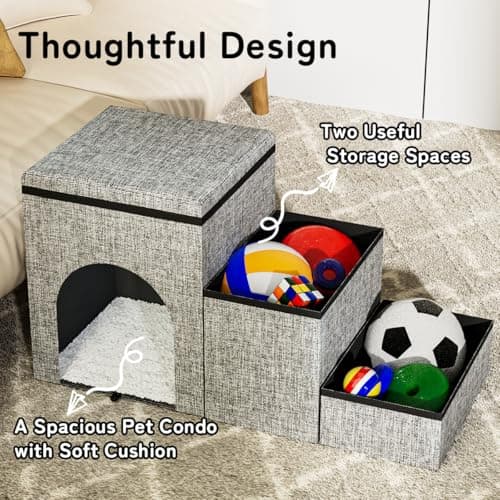 MWHRE Dog Stairs with Storage, 3-Step Wider Dog Steps with Condo for Dogs and Cats, Pet Stairs for High Bed Climbing, Grey 7