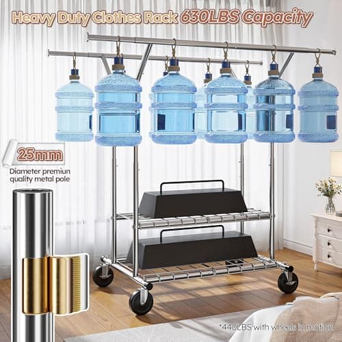 Raybee Clothing Rack Load 630 LBS, Clothes Racks for Hanging Clothes, Rolling Heavy Duty Clothing Rack, Metal Garment Rack for Clothes Storage Bedroom Closet Laundry Room 5