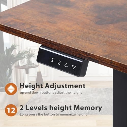 Standing Desk Table, 48 Inch Height Adjustable Electric Office Desk, Large Gaming Desk with Headphone Holder & 2 Memory Preset Controls, Wooden Computer Desk, Brown 5