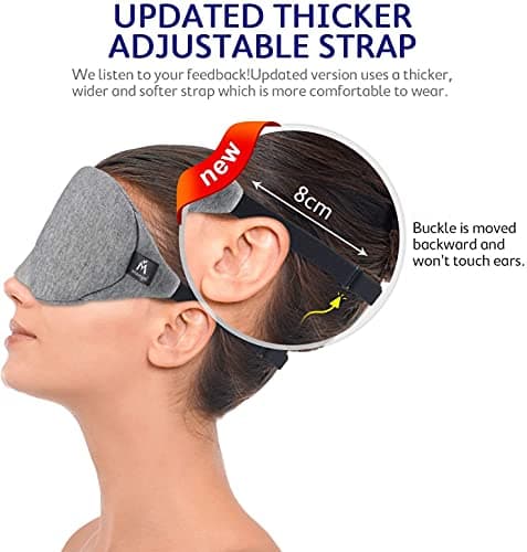 Mavogel Cotton Sleep Mask - Updated Design Light Blocking Sleep Mask, Soft and Comfortable Eye Blindfold for Men Women, Eye Mask for Sleeping/Shift Work, Includes Travel Pouch, Grey & Black 6