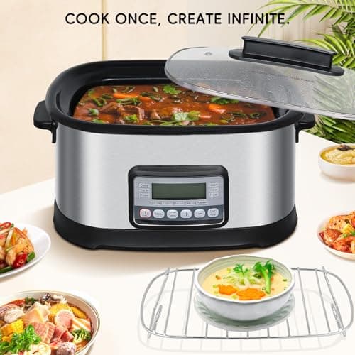 spoonlemon 6.5 Quart Multi Cooker 11-in-1, Programmable Slow Cooker with Timer & Temperature Control for Families Meals, 1500W with Bake, Sauté, Roast and Sous Vide 8