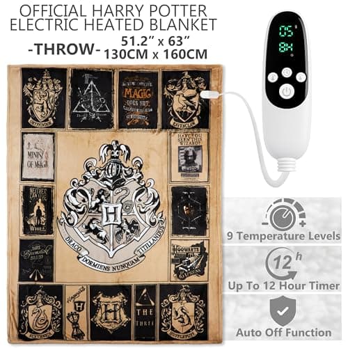Get Trend Harry Potter Gifts Heated Blanket Electric, Luxurious Soft Fleece Throw, Fast Heating with 9 Heat Settings & Auto Shut-Off, 50x65in (Multi Harry Potter, Throw US) 2