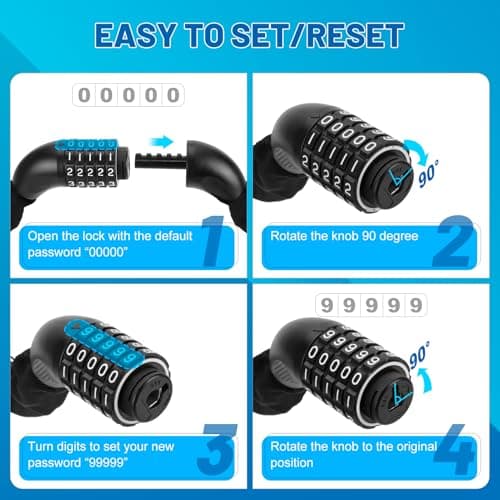 APECYC Bike Locks Heavy Duty Anti Theft, 5 Digit Combination Bike Chain Lock, 4FT Security Bicycle Lock Hardened Steel Square Chains for Bicycle, E-Bike, Motorcycle, Scooter, Gate 6