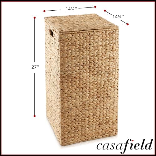 Casafield Laundry Hamper with Lid and Removable Liner Bag - Natural, Woven Water Hyacinth Square Laundry Basket Sorter for Clothes and Towels 7