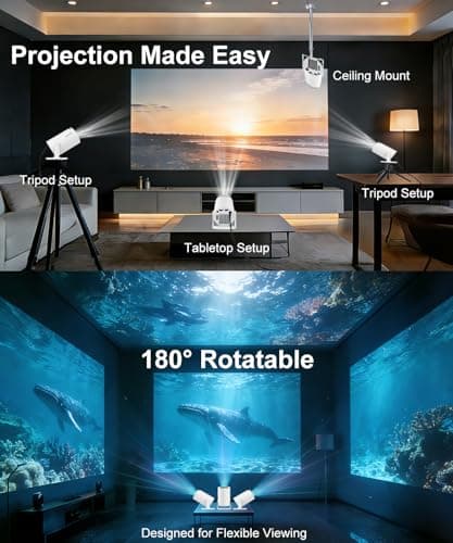 [Built-in Apps, 2026 Upgraded] Mini Projector WiFi 6 Bluetooth 5.4, 35"-130" 1080P Full HD Short Throw Portable Projector for IOS Android Phone Laptop TV Stick HDMI USB 6