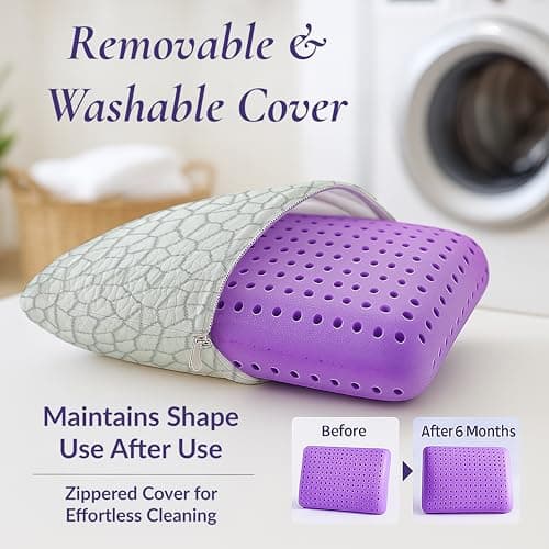 OMEO 2 Pack Lavender Cooling Memory Foam Bed Rest Pillows, Ventilated Memory Foam Cooling Pillow for Stomach, Back and Side Sleeper Support, Washable Removable Cover Sleeping Pillows, 24" x 16" 7