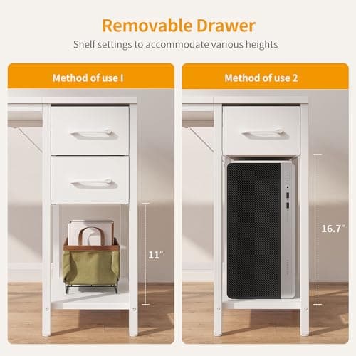 CubiCubi Computer Desk with 2 Drawers, 40 Inch Small Home Office Desk Study Writing Table, Pure White 7
