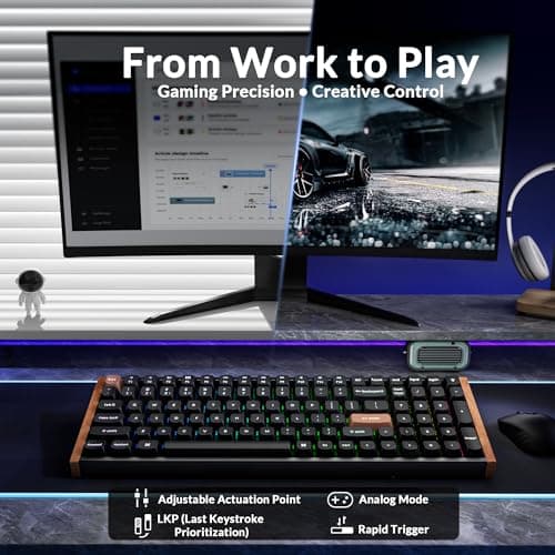 Keychron K4 HE – 96% Compact Hall Effect Wireless Mechanical Keyboard with Number Pad, Magnetic Switch, Rapid Trigger, Custom RGB, QMK/VIA, 2.4GHz/BT5.2/Wired, for Mac/Windows/Linux, Wood Frame, Black 6