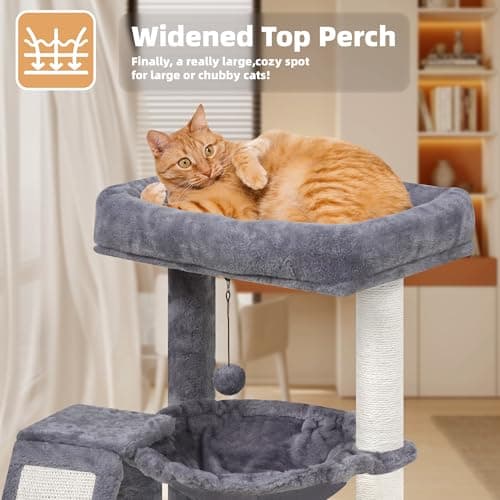 YOUPET Cat Tree with Cat Scratching Post for Indoor Cats, Cat Tower with Scratching Board and Playful Toy Balls, Cat Tree Tower with Cozy Hammock,Grey 5