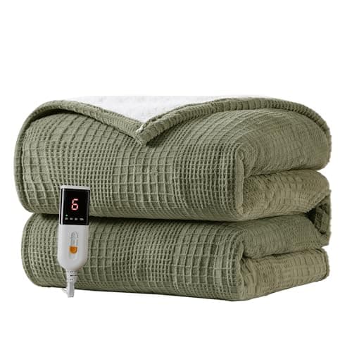 Texciting Heated Blanket Electric Blanket Throw 50''X60''-Heating Throw with 9 Heat Settings-2-10 Hours Auto Off,ETL Certified,Machine Washable (Gray Green)