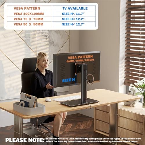 Single LCD Computer Monitor Free-Standing Desk Stand Mount Riser for 13 inch to 32 inch screen with Swivel, Height Adjustable, Rotation, Vesa Base Stand Holds One (1) Screen up to 77Lbs(HT05B-001)) 9
