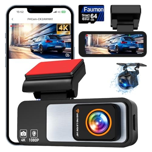Dash Cam Front and Rear, 4K+1080P Dash Camera for Cars Built-in 5G WiFi with 64GB Card, WiFi Control, Car Dash Cam Front and Back USB with Night Vision, G-Sensor, 3" IPS Screen,WDR