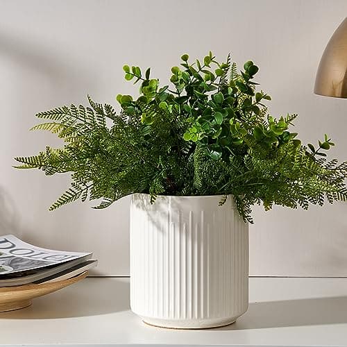 JIEMEI HOME Utensil Holder, 7.2" Large Ceramic Stable Utensil Crock for Kitchen Counter, Utensil Holder with Cork Mat, Removable Bamboo Divider for Easy, Kitchen Decor, White 5