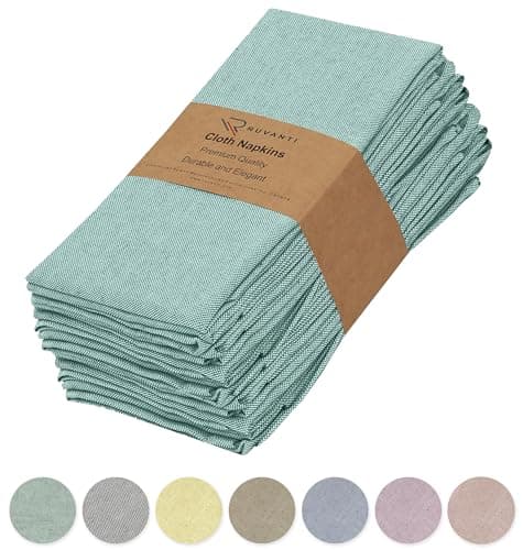 Ruvanti Cloth Napkins Set of 12, 18x18 Reusable Napkins Cloth Washable, Soft & Durable Table Napkin, Poly Cotton Fabric Dinner Napkins for Parties, Christmas, Thanksgiving, Weddings - Teal