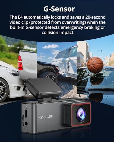 Kingslim 4K Dash Cam Front and Rear, Front 4K Rear 1080P Dual Dash Camera for Cars, Mini Dashcam with 64GB Card, APP Control, Night Vision, G-Sensor, Loop Recording, Parking Mode 6