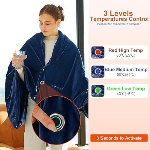 Heated Throws,Heated Blanket,Wearable Electric Throws with 10000mAH Battery, 18W High-Power Electric Heated Throw Blanket,Washable Heated Blanket Throw,60x 34 Inch,3 Heating Levels & Timing 3