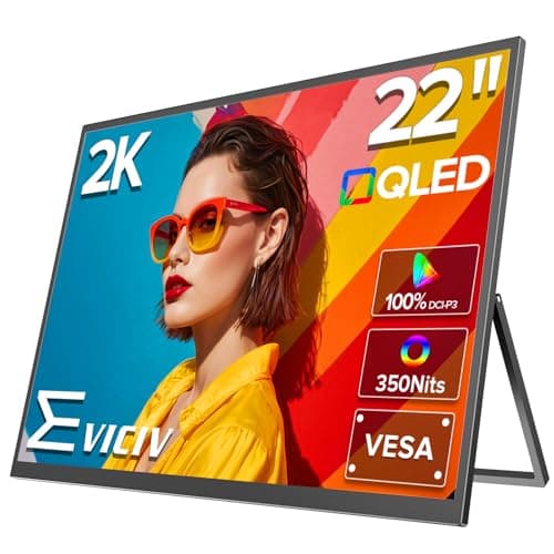 EVICIV 22” Portable Monitor QLED | 2K Portable Laptop Monitor | 180°Adjustable Stand & VESA | FreeSync | 350Nits | 100% DCI-P3 | Type C, HDMI |Large Gaming Second Screen for Laptop, Game Consoles