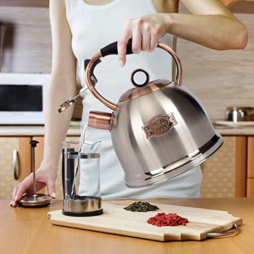 Whistling Stovetop Tea Kettle Food Grade Stainless Steel, Hot Water Fast to Boil for Stove Top-3.0Q 7