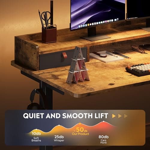 DEVAISE 55×28 Inch Electric Standing Desk with Drawers, Computer Desk with 3 Adjustable Height, Storage Shelf, Built-in USB Outlets and Memory Preset, Sit to Stand Desk for Home Office, Rustic Brown 7