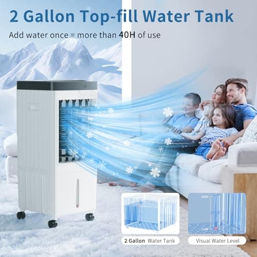 Portable Air Conditioners, Evaporative Air Cooler [40Hrs Lasting], Portable ac Unit w/ 2 Gal Water Tank & 3 Speeds, Personal Air Cooler with Remote, Fast Cooling Windowless Air Conditioner for Room 2