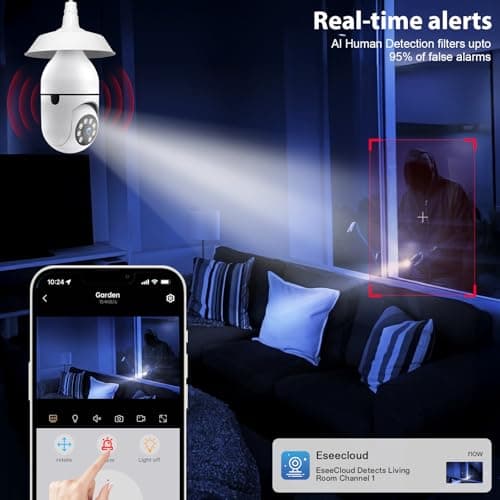 Light Bulb Camera Outdoor,5G&2.4G WiFi Security Cameras Wireless Indoor,2K Cameras for Home Security Two-Way Talk,Color Night Vision,360°PTZ,Human Motion Detection,Bulb Camera Compatible with Alexa 7