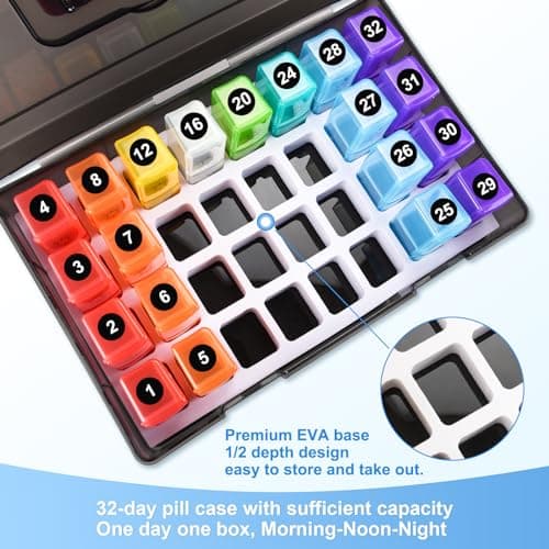 ZRFMIB Monthly Pill Organizer 2 Times a Day, 30 Day Pill Organizer with 32 Daily Pill Box and Travel Case, for Medicine, Vitamin, Fish Oil, Supplements, Black 5