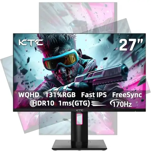 KTC 27'' 2K 170Hz Gaming Monitor - Fast IPS 1ms GTG Pc Monitor with FreeSync G-Sync, HDMI/DP/USB Ports, Height/Tilt/Swivel/Pivot Adjust, 131% sRGB and 97% DCI-P3 Color Gamut for Vertical Monitor 9