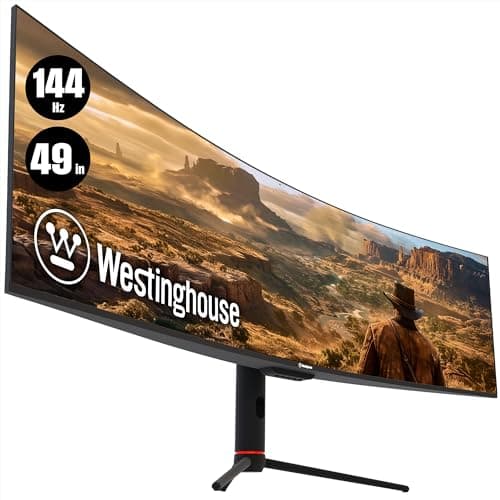 Westinghouse 49 Inch Curved Ultrawide Gaming Monitor, 144Hz, AMD FreeSync Support, Low Motion Blur, R1800 Curve, 3840x1080, for PC Games with Built in Speakers, 2X DisplayPort, 2X HDMI