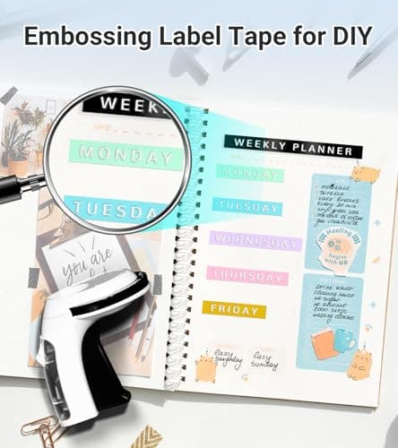 Embossing Label Maker Machine with Tapes, Vintage Embossed Label Maker Manual, Retro 3D Black Emboss Labeler with 10 Rolls 9mm Color Embossing Label Tapes for Home Scrapbooking Supplies, DIY Craft 7