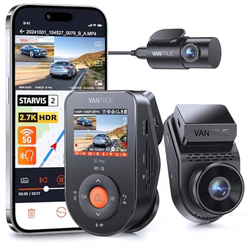 Vantrue S1 Pro AI Dash Cam Front and Rear, Dual 1440P Dash Camera w/2.7K, STARVIS 2, HDR Night Vision, 5G WiFi, 60FPS, GPS, Voice Control,24/7 Parking Mode, Support 1TB Max
