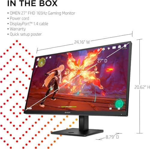 HP OMEN 27 Inch FHD Gaming Monitor 165Hz, AMD Freesync Premium, Eye Ease, HDR, Adjustable Stand, VESA Mountable IPS Panel, 178° Viewing Angle, 1ms Response Time for Laptop Computer Desktop (Renewed) 6