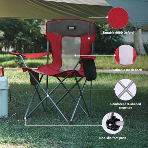Camping Chairs Portable Folding Lightweight Outdoor Lawn Chair for Adults with Cooler Bag, Cup Holder and Side Pocket for Camping, Beach, Sports, Hiking, Fishing 5