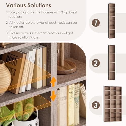 FOTOSOK 8-Tier Media Tower Rack, 11.6 X 9.3 X 70.9 Inches CD DVD Slim Storage Cabinet with Adjustable Shelves, Tall Narrow Bookcase Display Bookshelf for Home Office, Oak 8