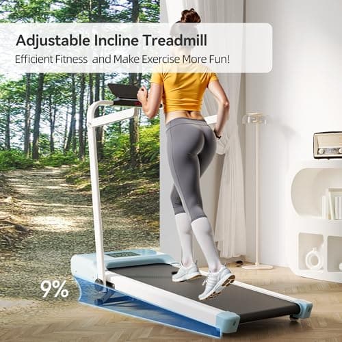DeerRun Foldable Walking Pad Treadmill for Home & Office, Under Desk Walking Pad Treadmill with 9% Manual Incline and Handlebar, 0.6–7.5 MPH, 300 lb Capacity, App & Remote Control 5