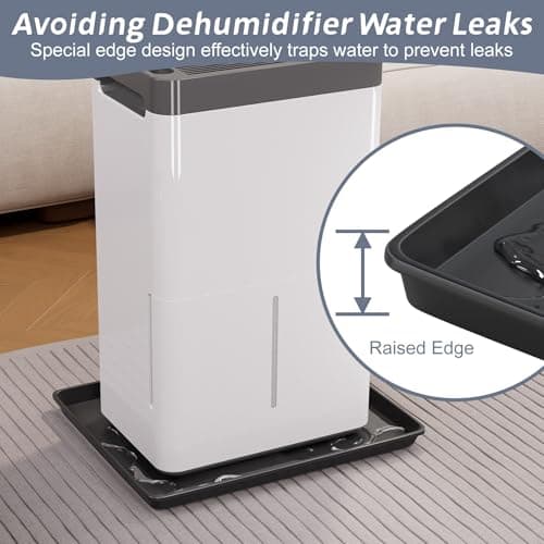 Flamorrow Dehumidifier Mat, Hard Plastic Drip Pan for Home and Basement Dehumidifiers, Dehumidifier Tray with Raised Edge for Leaks, Prevents Water from Pooling Underneath, Black, 17"x12.5" 6