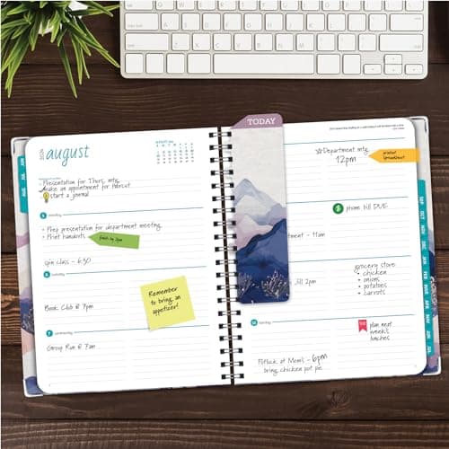 HARDCOVER Academic Year 2024-2025 Planner: (June 2024 Through July 2025) 8.5"x11" Daily Weekly Monthly Planner Yearly Agenda. Bookmark, Pocket Folder and Sticky Note Set (Pastel Mountains) 7
