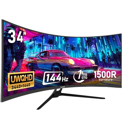 Gawfolk 34 Inch Ultrawide Curved 144Hz Gaming Computer Monitor 1500R PC Screen、21:9 UWQHD (3440x1440),Adaptive Sync,178° Viewing Angle,Display Port、HDMI,Compatible with Wall mounting - Black
