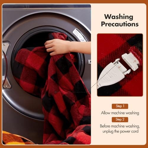 Electric Heated Sherpa Buffalo Plaid Christmas Throw Blanket with 8 Heating Levels & 8 Hours Auto Off, Fast Heating Warm Plush Washable Blanket with Over-Heat Protection, ETL Certification, Red 7