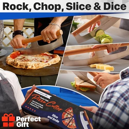 KitchenStar 16-Inch Pizza Cutter Rocker Blade - Razor Sharp Stainless Steel Slicer Knife, Stylish Beech Wood Handle, Protective Cover - Professional Pizza Oven Accessories, Silver 6