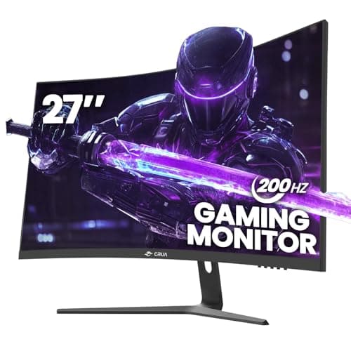 CRUA 27" Curved Gaming Monitor, 180Hz/200Hz FHD 1080P VA Screen 1500R Computer Monitors, 1ms(GTG) with FreeSync, Low Motion Blur, DisplayPort, HDMI, Support Wall Mount Install- Black