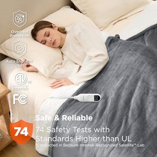 Bedsure Electric Blanket Full Size - Soft Flannel Heated Blanket Full, GentleSoft Fast Heating with 10 Time Settings & 6 Heat Settings, Warm Gift for Grandma (72x84 inches, Grey) 5