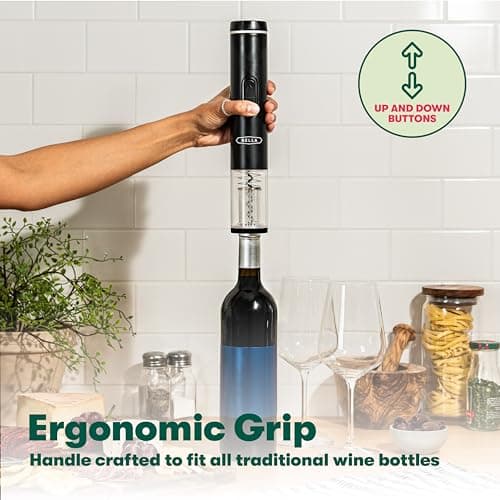 bella Electric Wine Opener, Automatic Bottle Opener and Corkscrew Remover with Foil Cutter, Battery Operated, One-Click Button, Fun Kitchen Gadgets and Gifts for Wine Lovers and New Home, Black 5