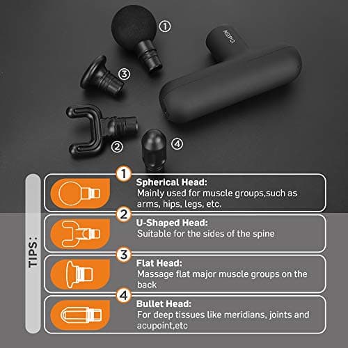 NEPQ Mini Massage Gun, Powerful Fascial Gun Portable Deep Tissue Percussion Muscle Back Head Massager for Pain Relief with 4 Massage Heads High-Intensity Vibration Rechargeable Small Massage Gun 7