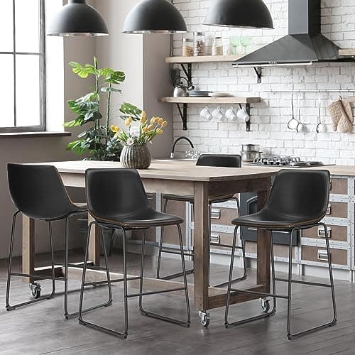 DUMOS 26 Inch Counter Height Bar Stools Set of 4, Modern Faux Leather High Barstools with Back and Metal Leg, Bar Chairs for Kitchen lsland, Black 2