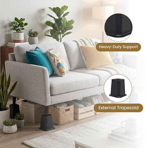 Kings Brand Furniture 6-inch Bed Risers - Set of 4 Black Heavy Duty Stackable Furniture Risers for Under Bed Storage, Desk, Sofa, Couch 7